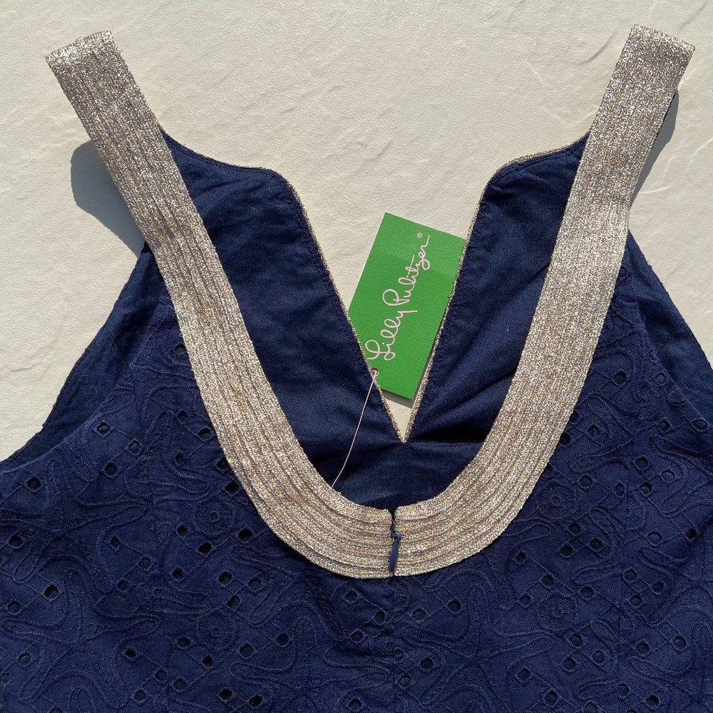 Stunning Lilly Pulitzer Starfish Eyelet True Navy Emery Shift Dress NWT Size 0 - Picture 4 of 10